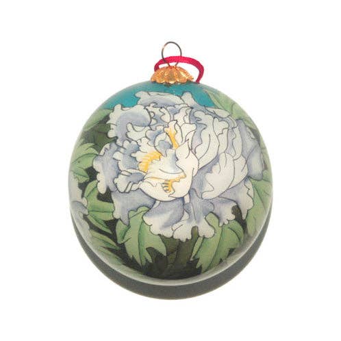 World Treasure Trading - Wholesale Ornament - Hand Painted Glass Ball, Violet Peonies. #CO1180