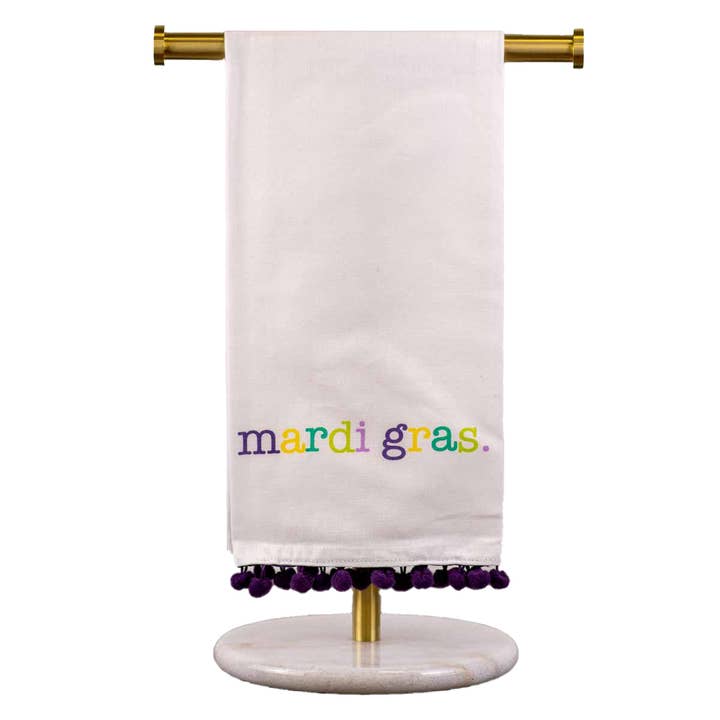 Mardi Gras Pom Pom Handtuch Weiß/Multi 20x28 für den Großhandel von The Royal Standard