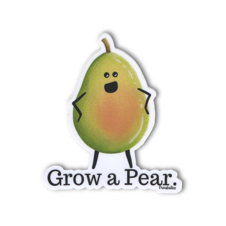 Grow A Pear Vinyl Sticker – Funny Fruit Pun - 3" Waterproof for wholesale by Punaballoo