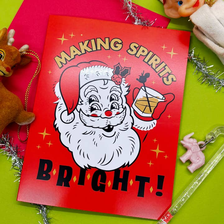 Carte de vœux de Noël Père Noël ivre | Éclairer les esprits pour la vente par Dumb Junk