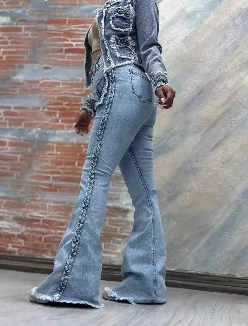 BLUE Distressed Flared Denim Pants for wholesale on Faire6