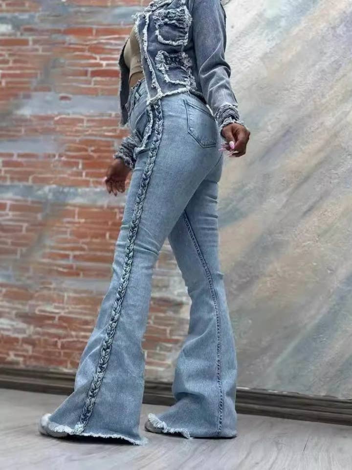 BLUE Distressed Flared Denim Pants for wholesale on Faire6