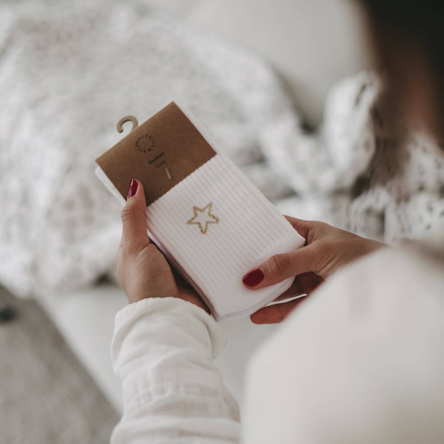 Eulenschnitt – wholesale Socks – Unisex – Socks white star S (PU = 5 pcs.)0