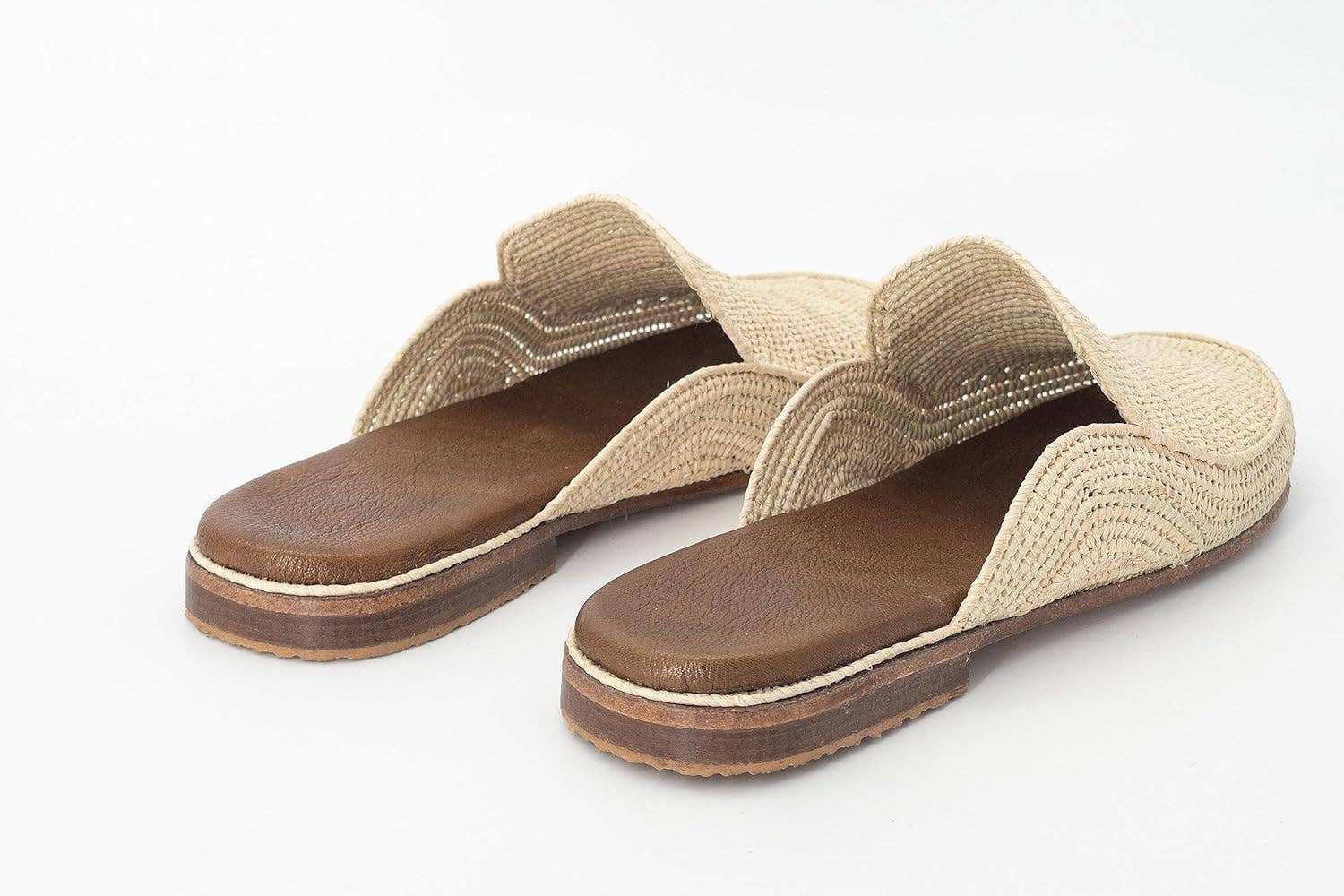 Beige Moroccan Raffia Slippers, Raffia shoes, raffia flats, Raffia for wholesale on Faire4