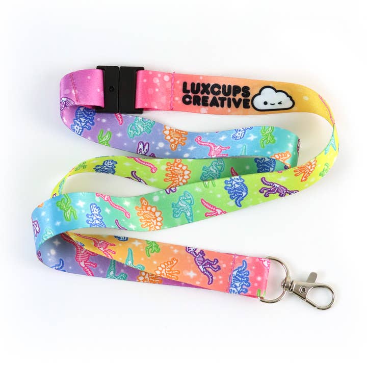 Rainbow Dino Lanyard for wholesale by LuxCups Creative