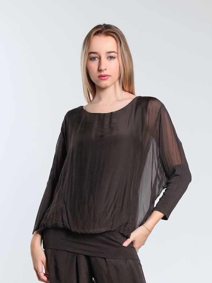 TINA Stephens Italy/Tees By Tina - Wholesale Blouse - Women's - Rosa Silk Banded Blouse (BQ206)