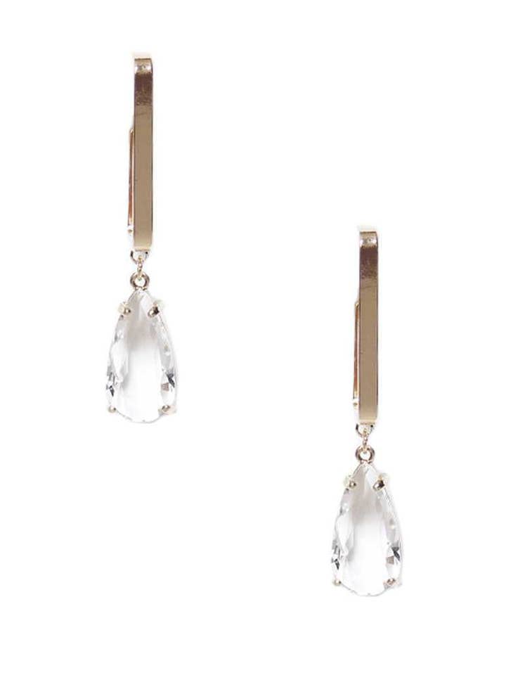 Metal Rectangle Clear Stone Dangle Earring for wholesale by CC Wholesale Clothing