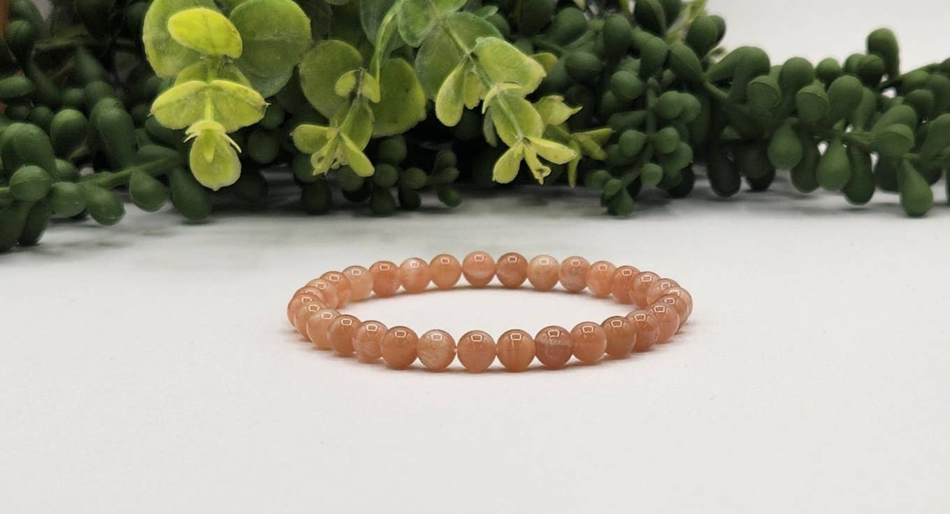 Meraki Gemstones - Wholesale Beaded Bracelet - Peach Moonstone 6mm Stretchable Gemstone Bracelet-7.5"L