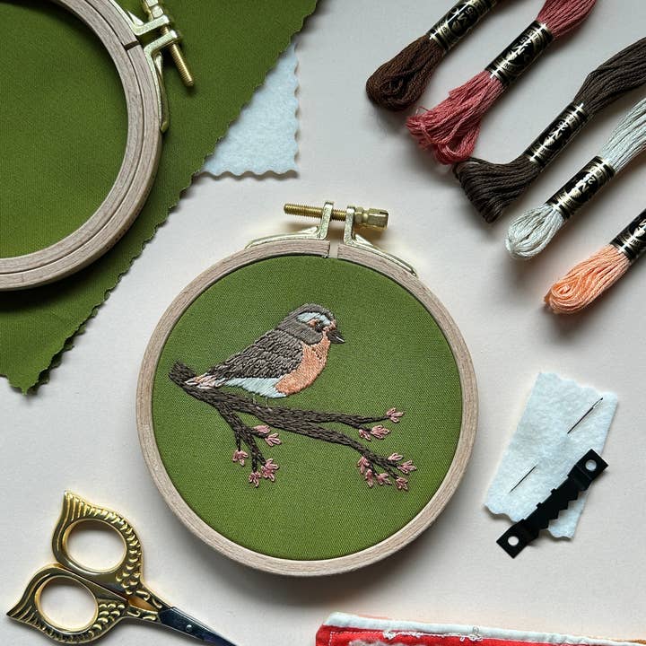 Rougegorge de printemps - Kit de broderie d'oiseau pour débutants pour la vente par MCreativeJ