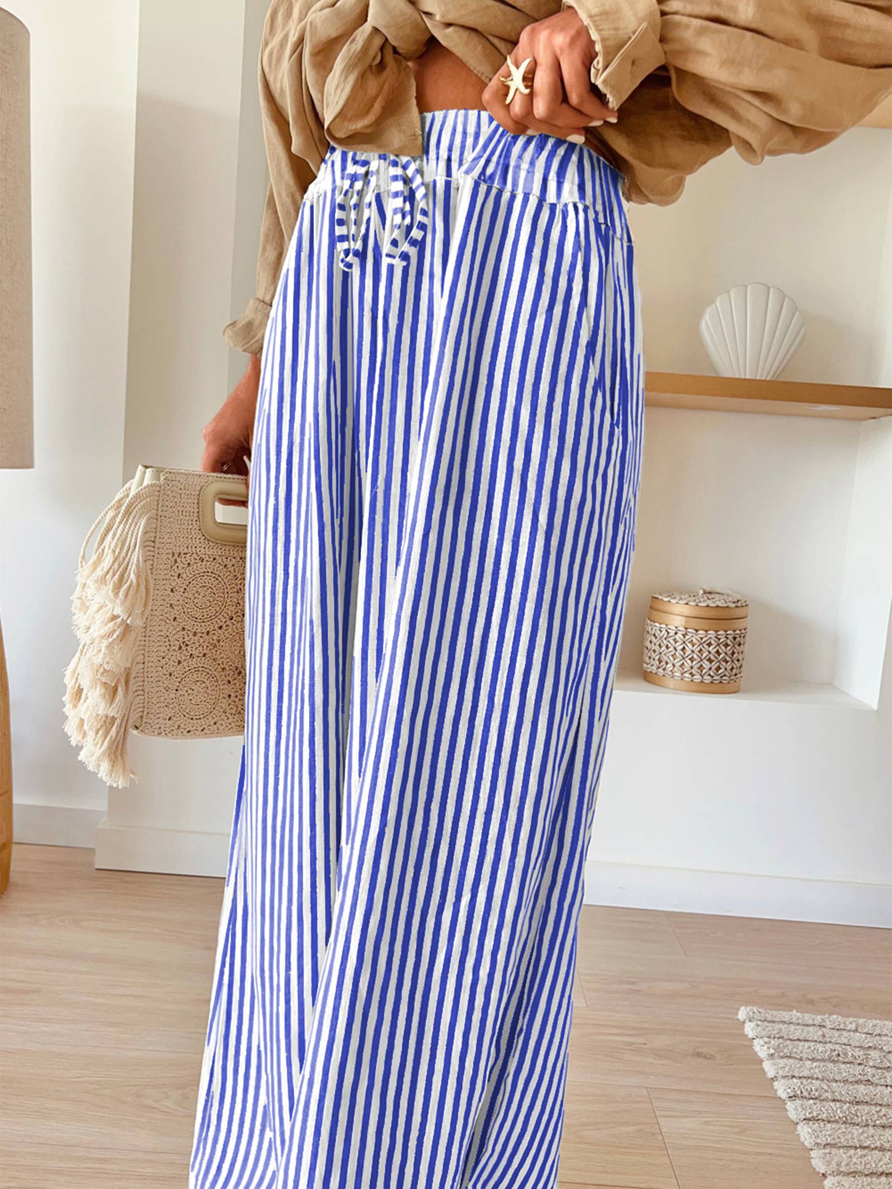 Wholesalesir - Wholesale Pants - Women's - Striped Printed Wide Leg Pocket Pants1