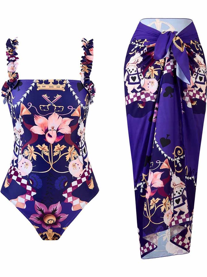 Ladies Floral Print One Piece Swimwear with Salong for wholesale by Sweetkama