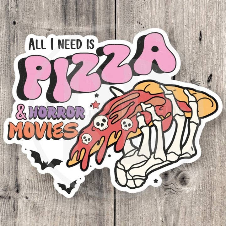 Pizza and Horror Movies Spooky - Vinyl Sticker for wholesale by Roseish Designs