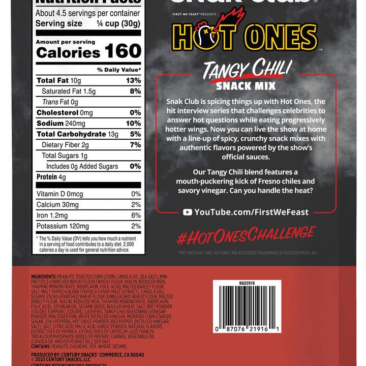 Grandpa Joe's Candy Shop - Wholesale Trail Mix - Snak Club Hot Ones Tangy Chili Snack Mix, 4.5oz Bag, 6ct