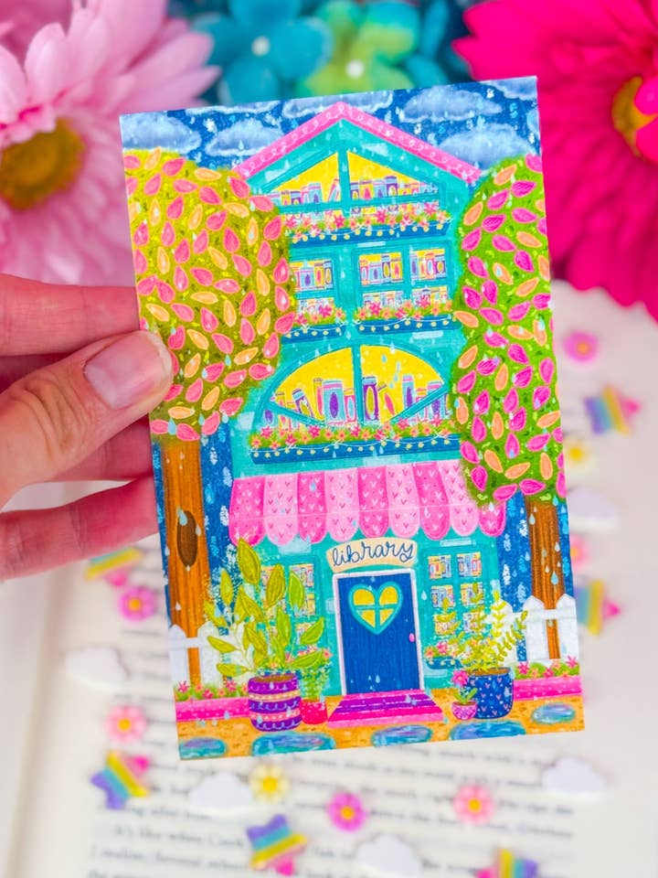 Marque-page large de bibliothèque jour de pluie pour la vente par Emily Cromwell Designs