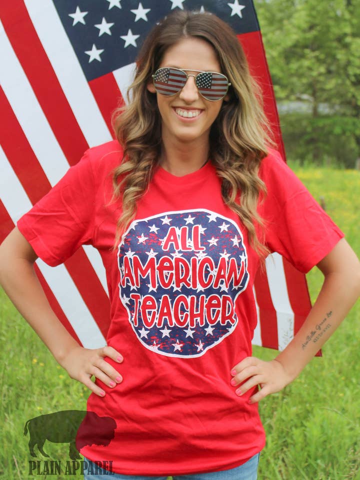 Camiseta All American Teacher Crew por atacado de Plain Apparel Tees