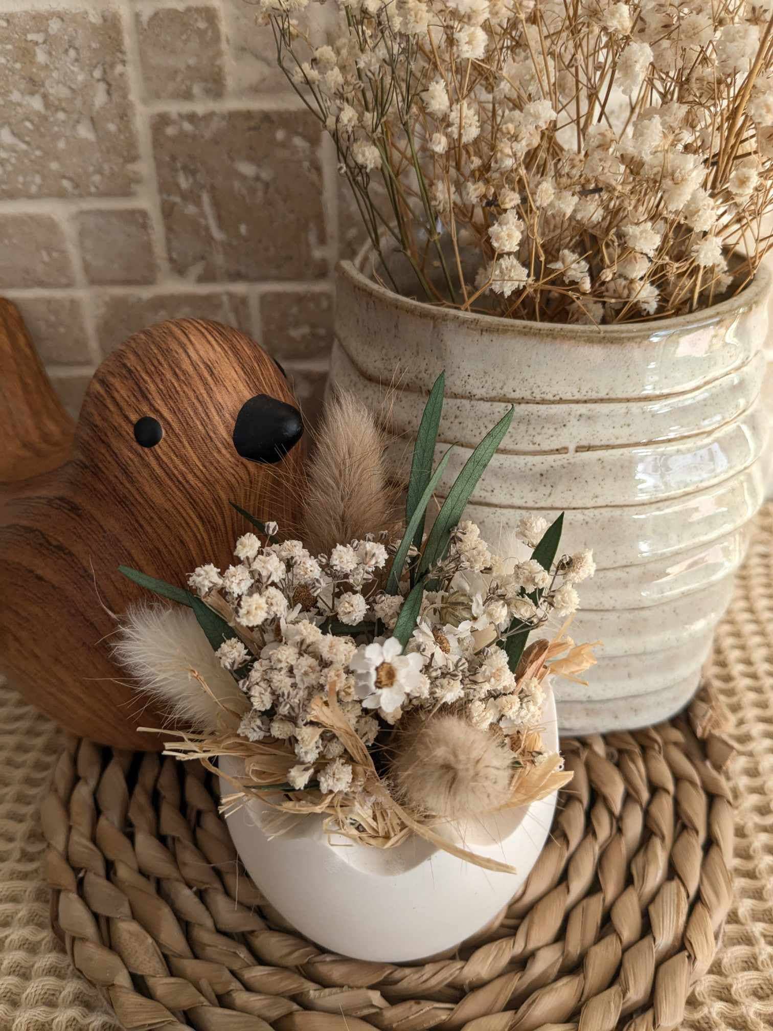 Maison Oline – Objeto de mesa decorativo por atacado – Decoração de Páscoa - casca de ovo com flores secas9