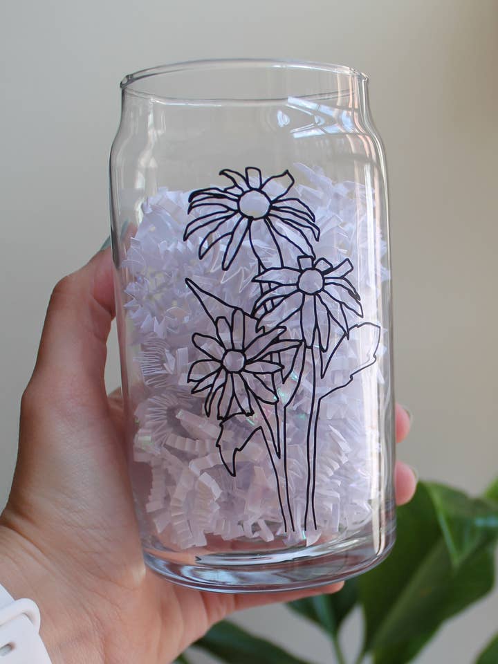 Black Eyed Susan Beer Can Glass for wholesale by Jelly Melly