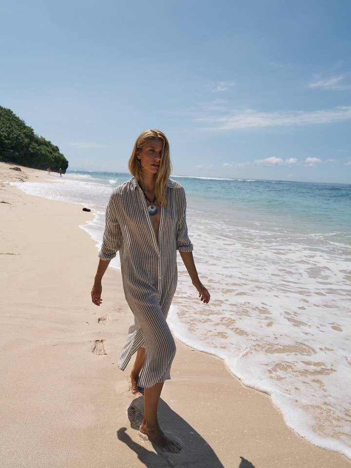 Voyage Shirt Dress - Black Stripes for wholesale by The Handloom