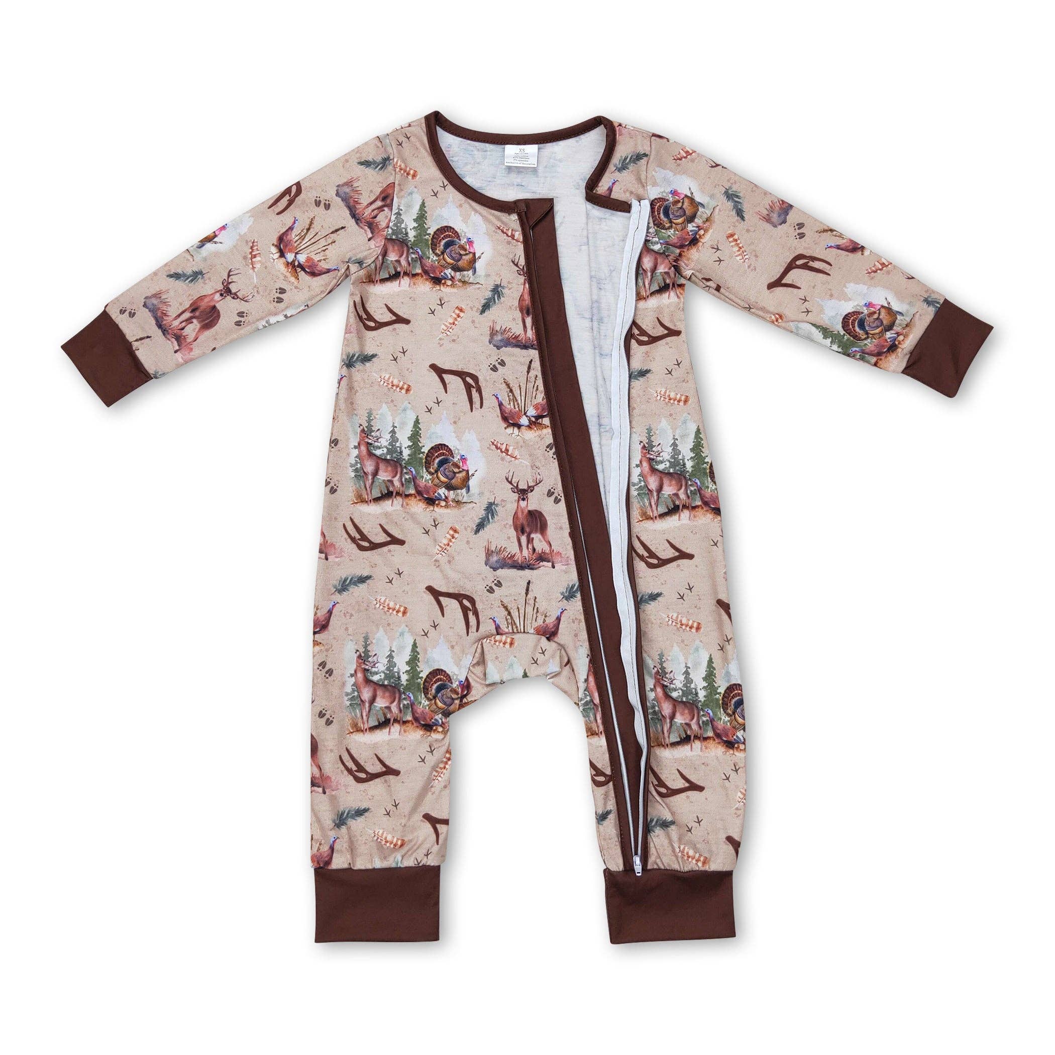 Yawoo Garments - Wholesale Sleepsuit - Baby - Long sleeves deer turkey baby boy zipper bamboo sleeper1