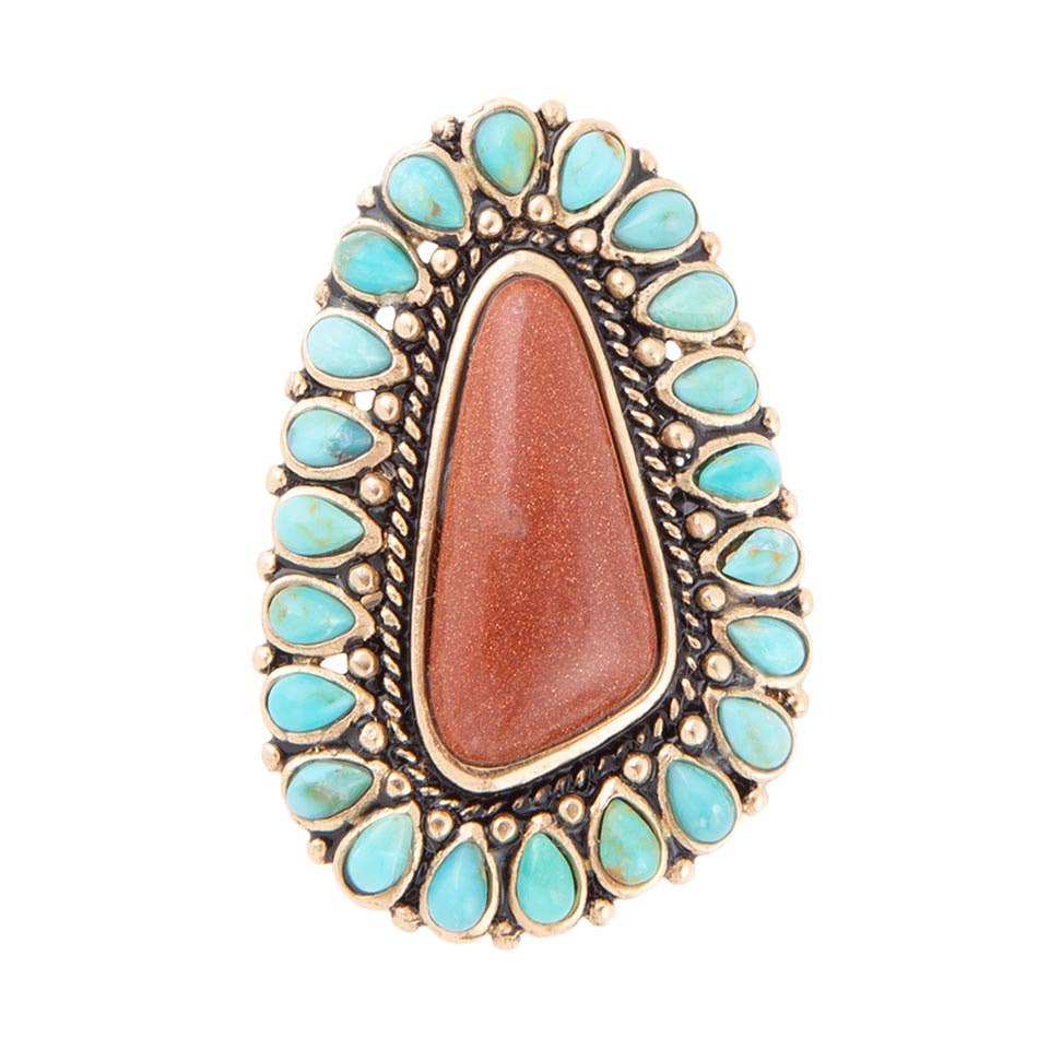 Barse Jewelry - Wholesale Cocktail/Statement Ring - Sedona Blue Turquoise Orange Goldstone Golden Statement Ring2