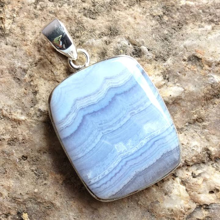 Beautiful Blue Lace Agate 925 Silver Sterling Unisex Pendant for wholesale by SILVER CAVE
