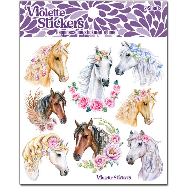 K354 Autocollants de chevaux avec guirlande de roses pour la vente par Violette Stickers