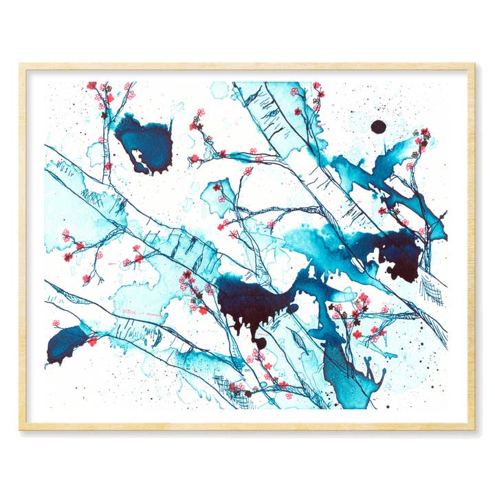Kersenbloesems in blauwe kunstprint voor wholesale door Tamara Garvey Illustration