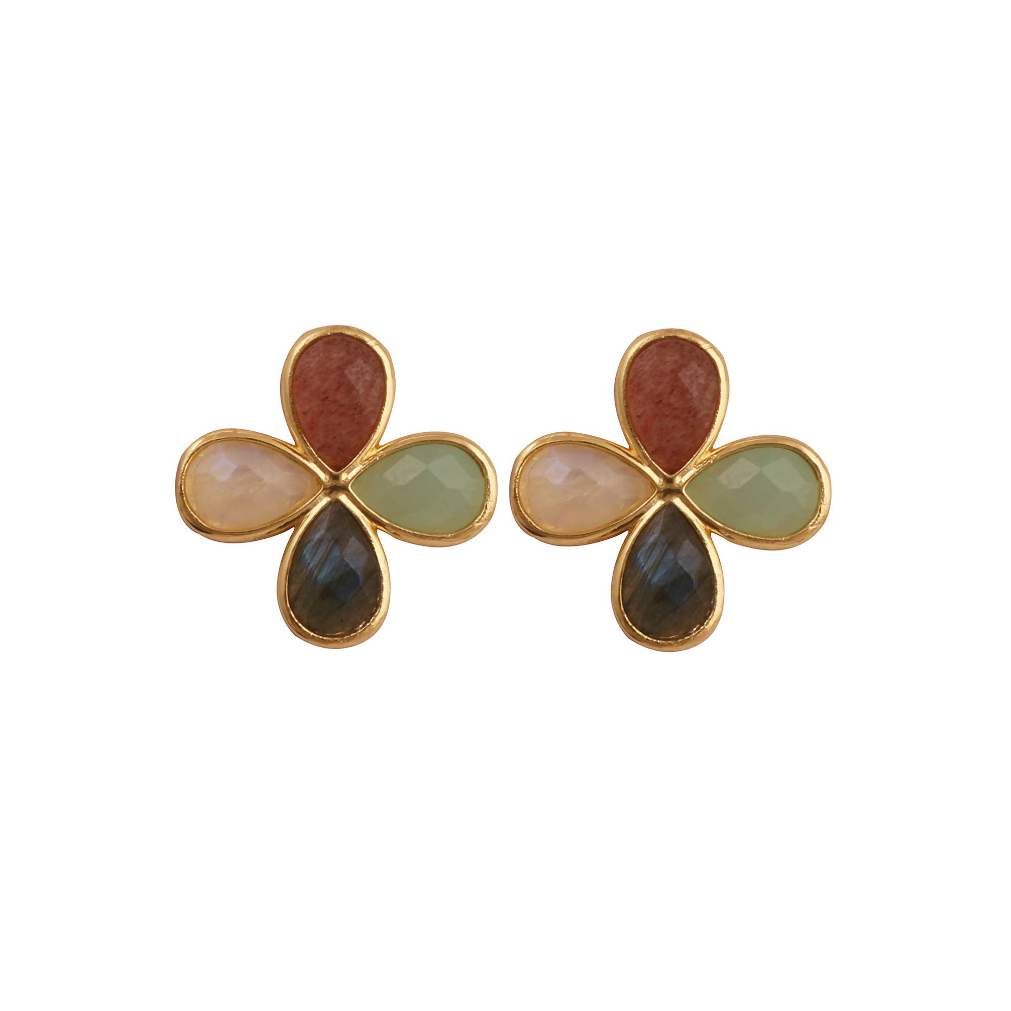 El Joyero - Wholesale Stud/Post Earrings - Multi Stone Teardrop Stud Gemstone Clover Handmade Earrings 1