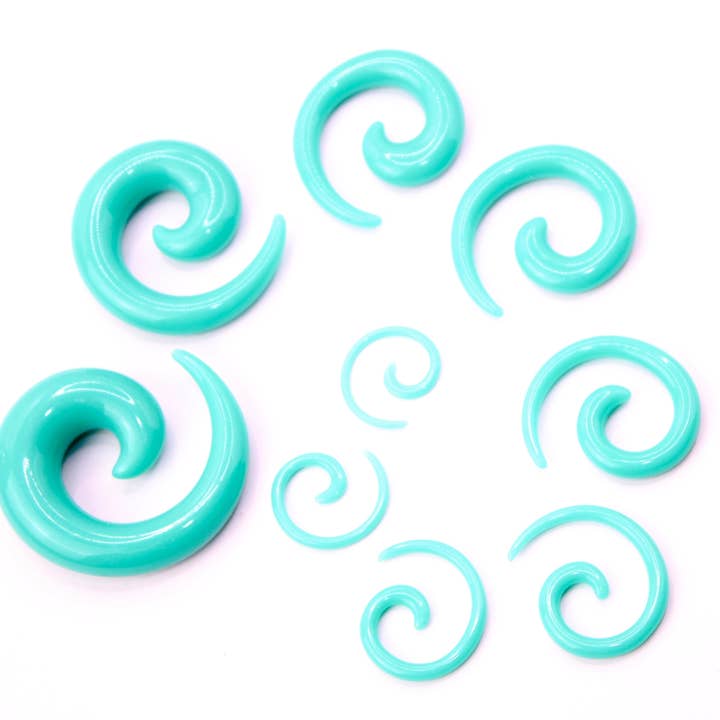 Teal Acrylic Spirals – (Pair) for wholesale by EC Plugs and Gems