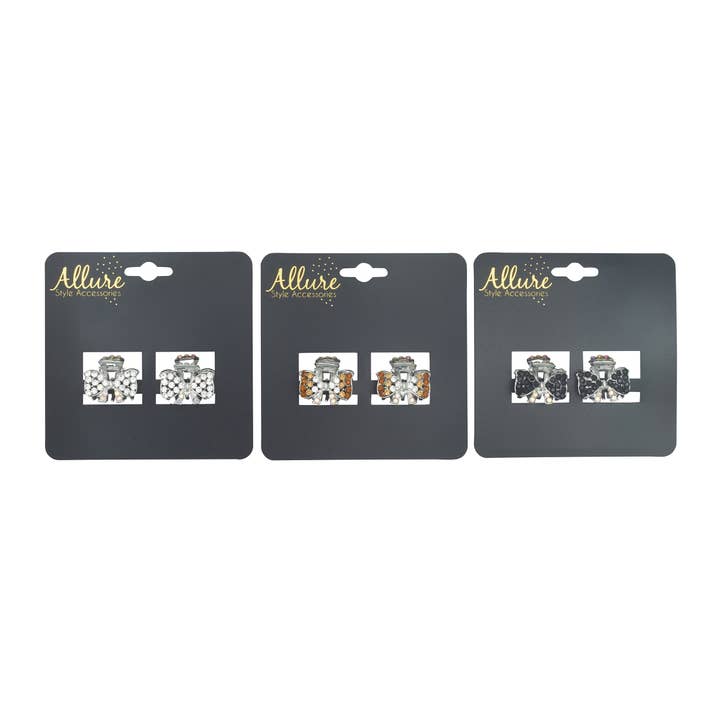 Pinzas para mandíbulas pequeñas Allure de metal y diamantes de imitación, paquete de 3 para venta al por mayor de Allure Style Accessories