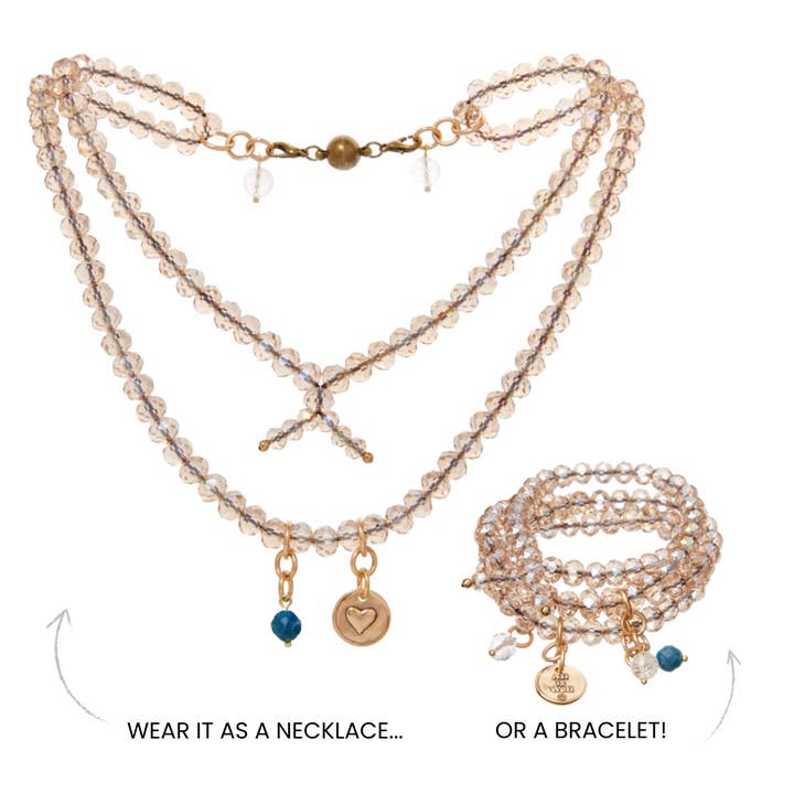 All is Well Heart Crystal Boho Wrap Bracelet/Necklace for wholesale by Katia Designs