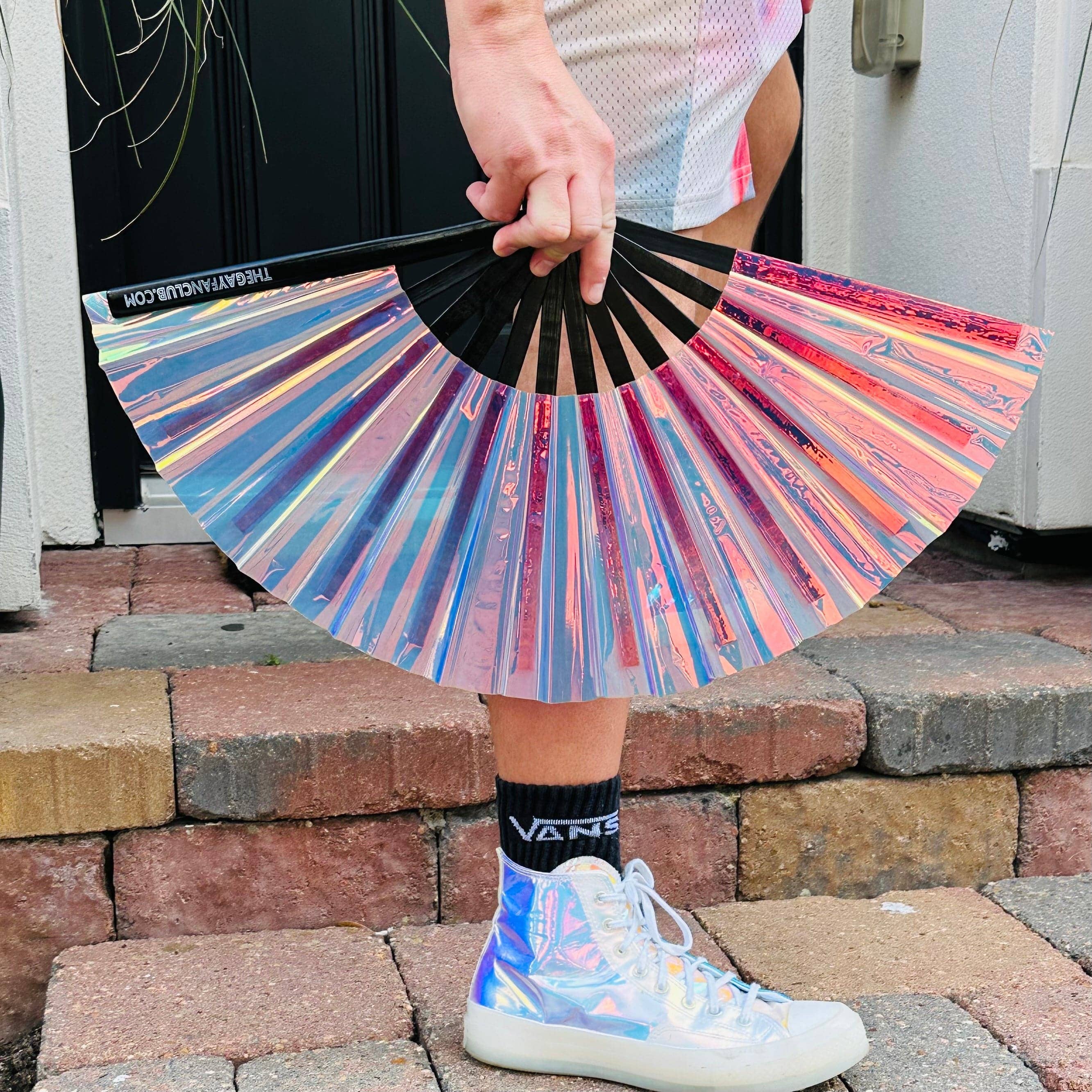 The Gay Fan Club - Wholesale Handheld Folding Fan - Iridescent Holographic Hand Fan3