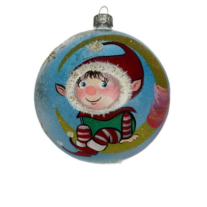 4.75" Christmas Glass Tree Ball Ornament, Pattern 'Gnome' for wholesale by NORTH AMERICAN CRYSTAL