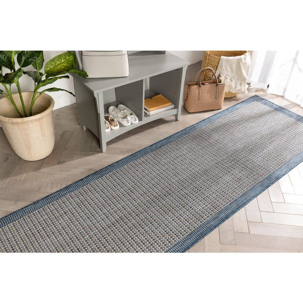 Well Woven - Wholesale Area Rug - Odin Solid & Striped Border Indoor Outdoor Blue Flatweave12