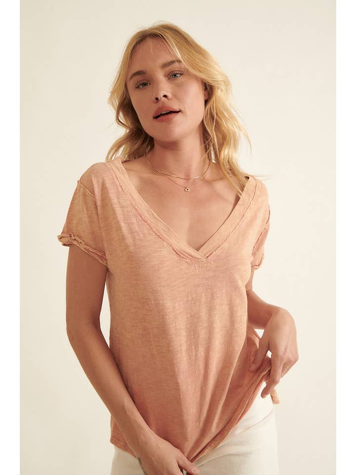 Promesa USA - Wholesale T-Shirt - Women's - Vintage Mineral Washed Raw-Edge V-Neck Tee