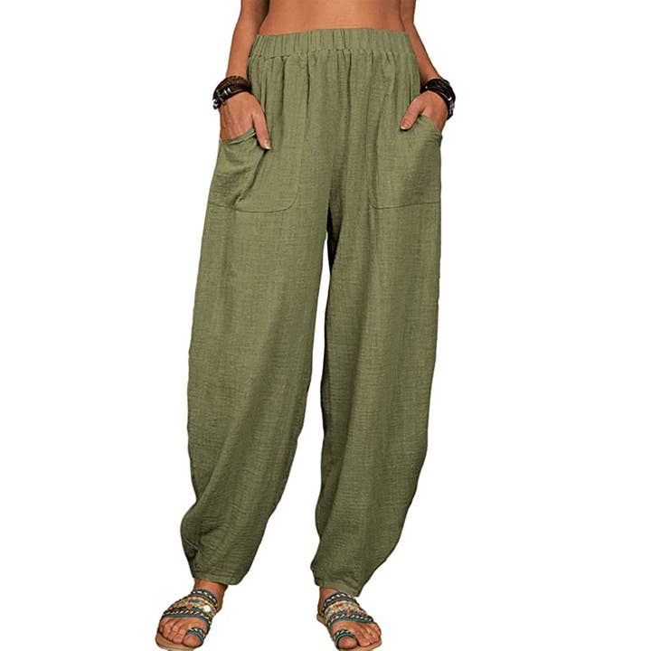 HIDDENBRAND - Wholesale Pants - Women's - Leisure cotton blend drawstring harlan pants5