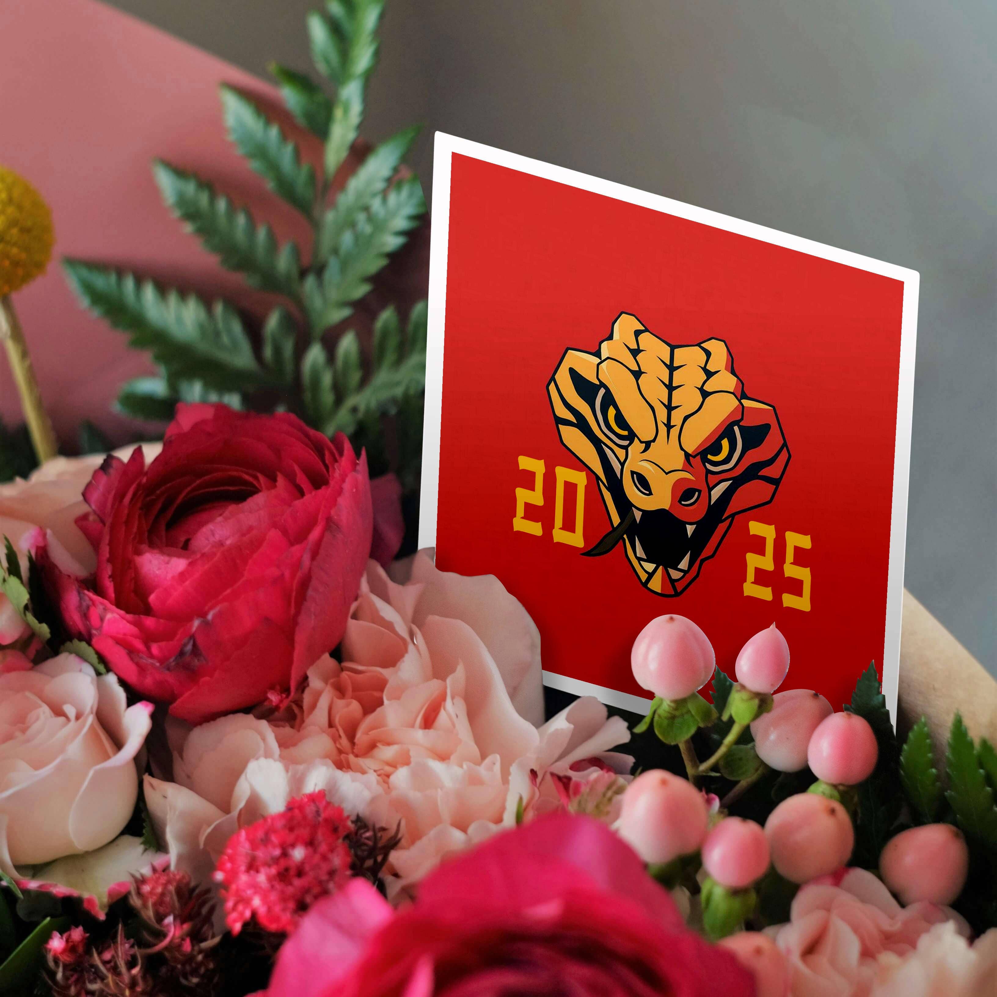 3dRose - Wholesale Everyday Greeting Card - 3dRose, Amazing fierce snake head. Chinese Zodiac 2025. Red, yellow gift, Greeting Card2