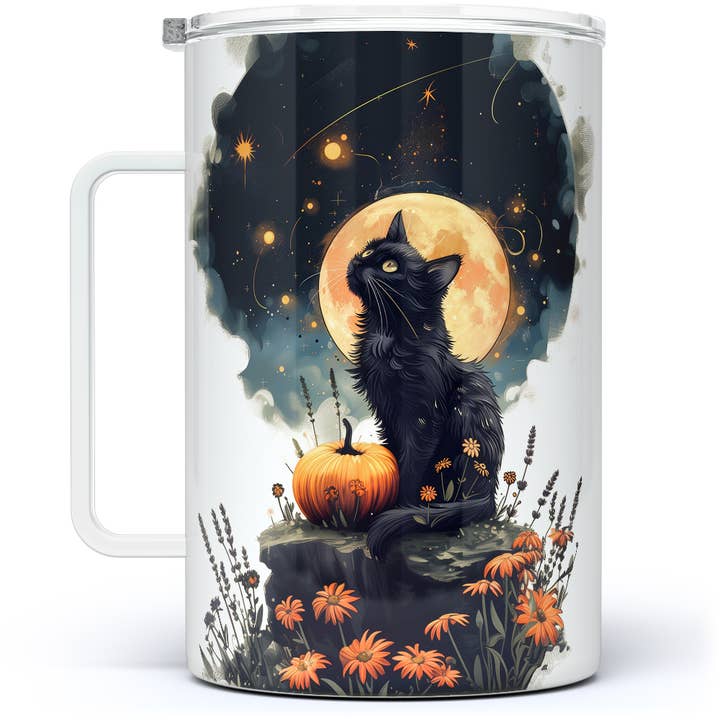 Loftipop - Vente Gourde/bouteille isotherme - Mug de voyage Witchy Autumn Full Moon Cat, cadeaux d'automne pour Halloween4