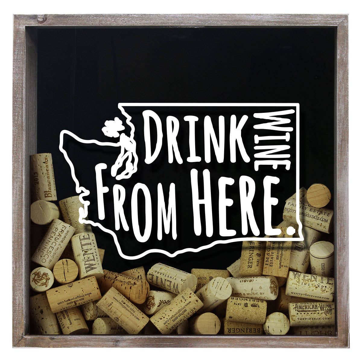 Torched Products - Wholesale Sign - Drink Wine From Here Beer Cap Shadow Box - Farmhouse Antique45