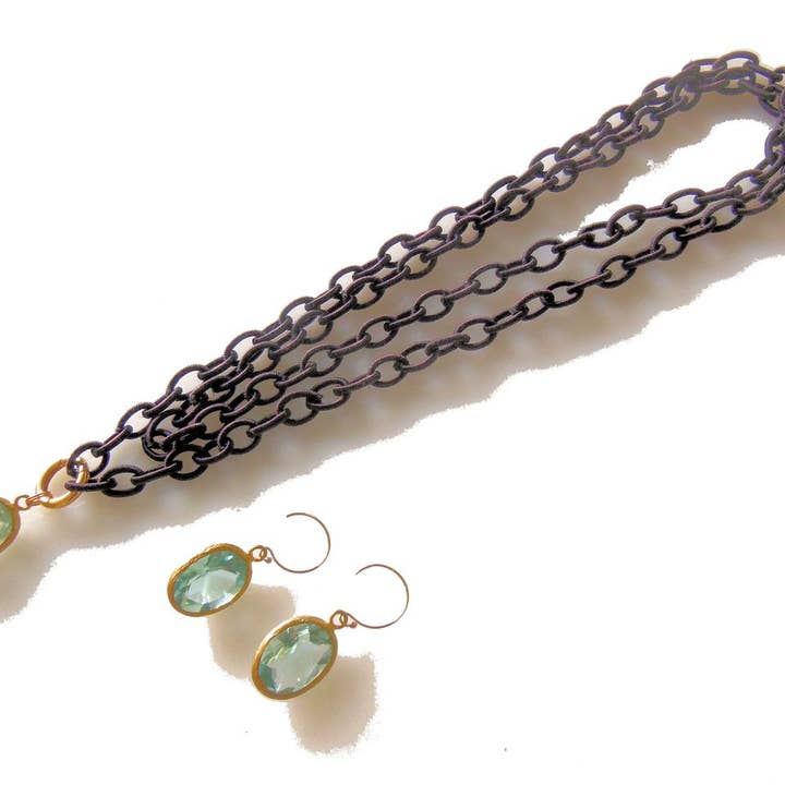 Brown Silk Cord with Blue Crystal Pendant. for wholesale by Jane A Gordon: Jewelry Art Gifts Inspiration