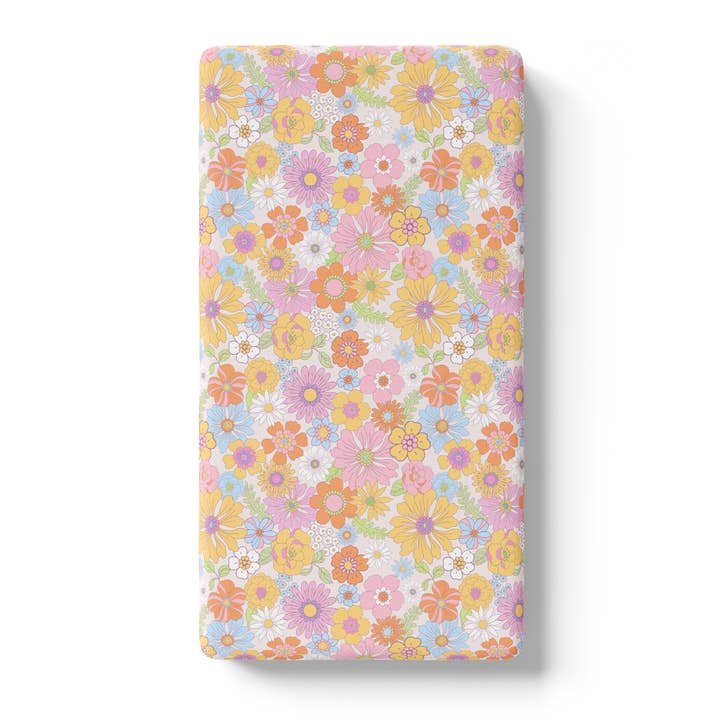TWIN SIZE Fitted Sheet -Retro Floral for wholesale by Honey Lemonade- Minky Baby Blankets and Gifts