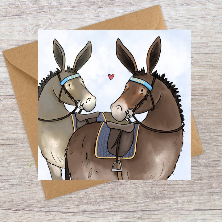 Seaside Donkeys - Greeting card | Valentine's Day for wholesale by Lucy Driver Illustration