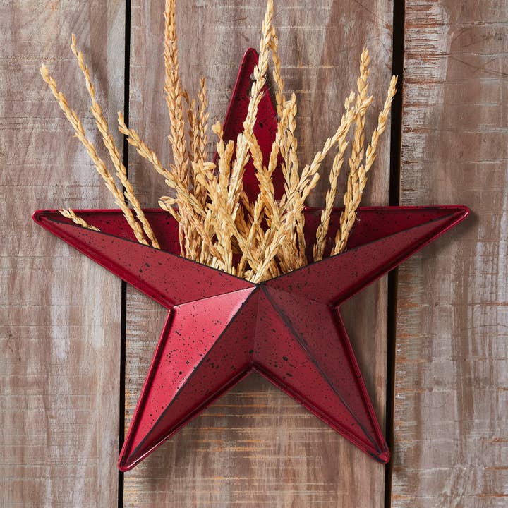 VHC Brands - Wholesale Wall Accent - Metal Star Speckled w/ Pocket Burgundy Distressed 12x12