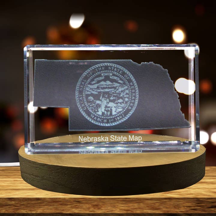 Nebraska 3D Engraved Crystal Keepsake/Gift/Decor/Collectible for wholesale by AB Crystal Collection