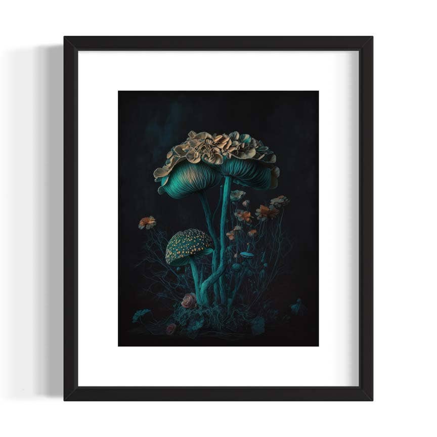 Salty Alyce - Wholesale Art Print - Gothic Floral Still Life Vintage Blue Mushroom Wall Art RD641