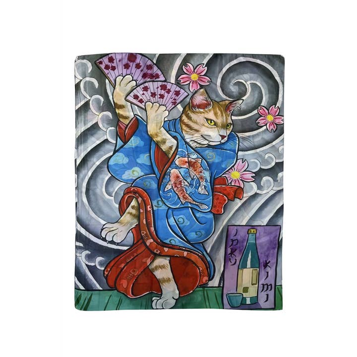 Fashion Scarf World – Cachecol - Mulher por atacado – Cachecol Gato Geisha Print Silk Japonês