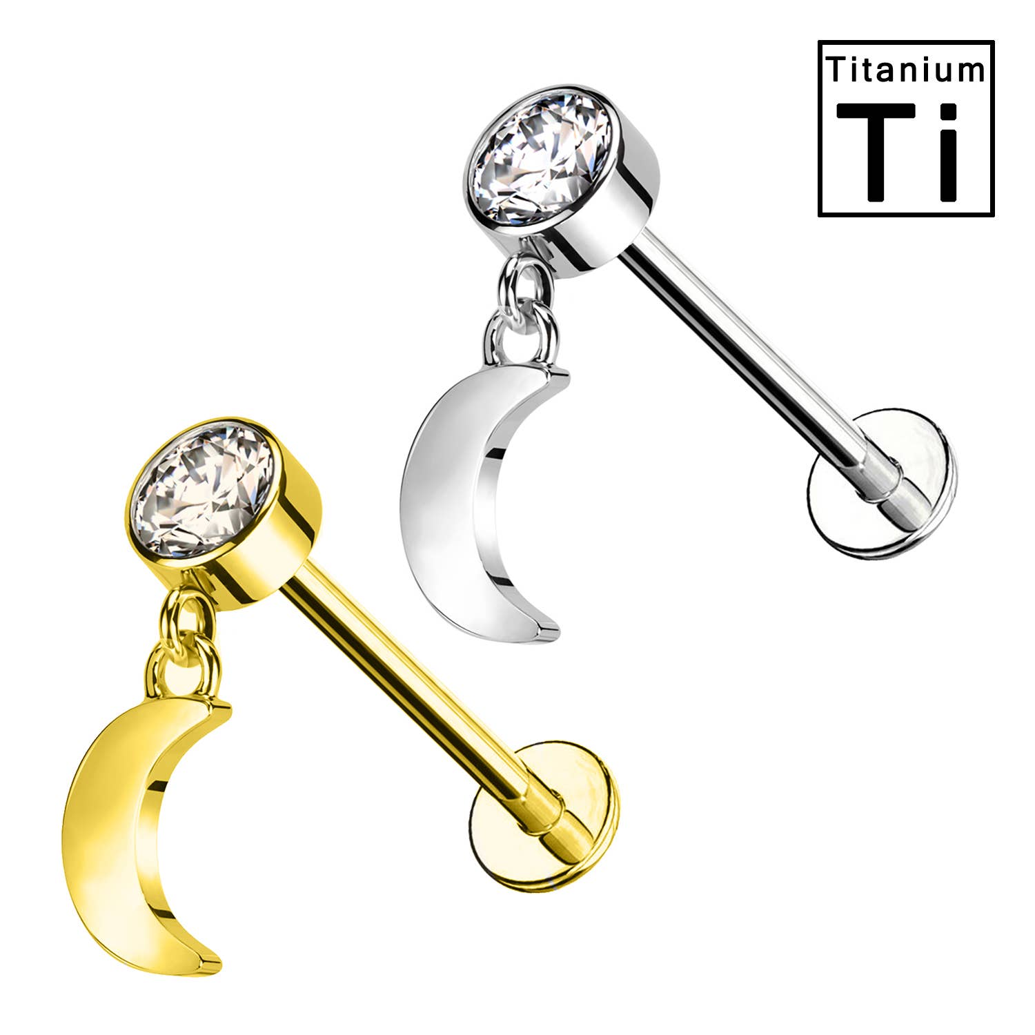 Awaken - Venta al por mayor Pendiente sin pareja - Piercing de labret con luna y cristal de titanio PWC-0271