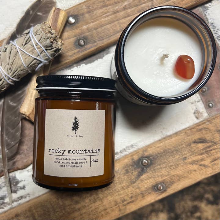 8 oz håndhældt soja lille batch stearinlys-Rocky Mountains for engroshandel hos forest & fog