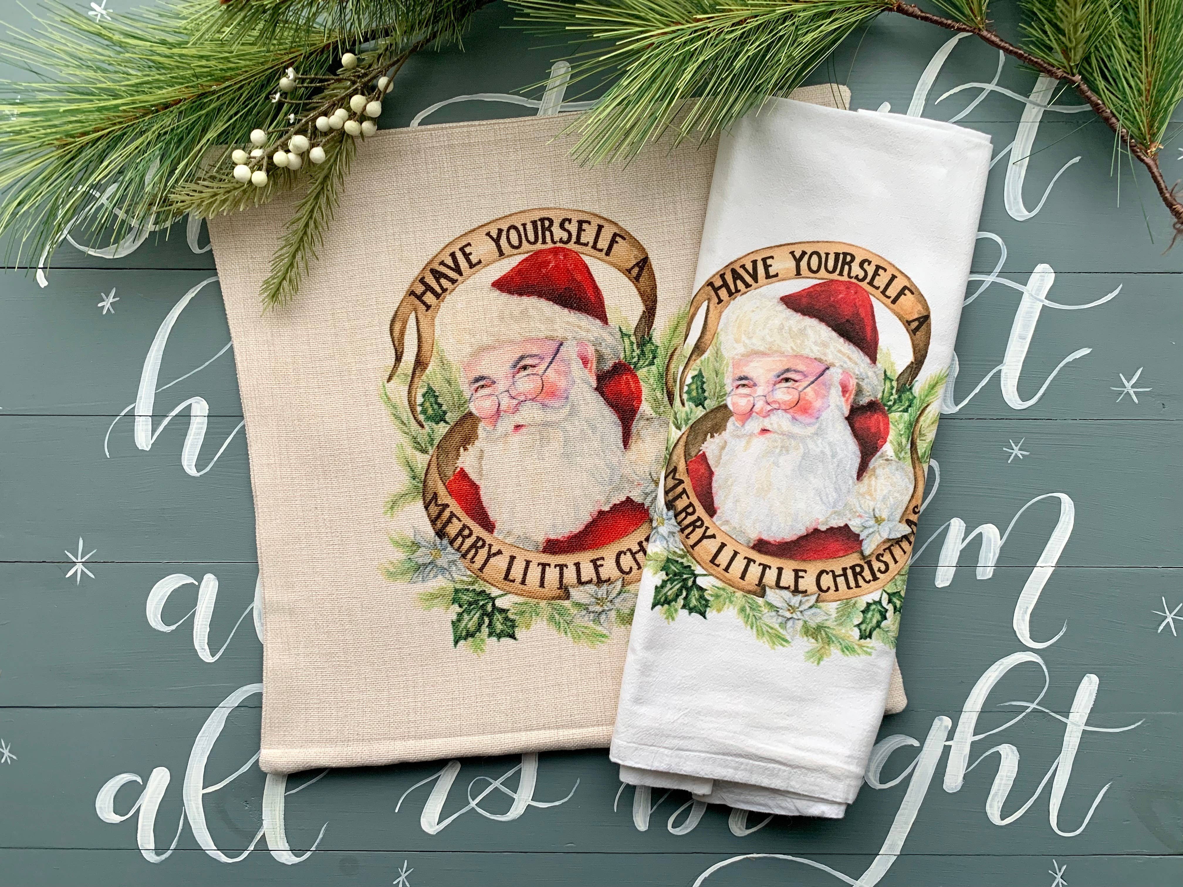 Meadowbrook Lane - Wholesale Tea Towel - Watercolor Merry Little Christmas Santa Flour Sack Tea Towel3