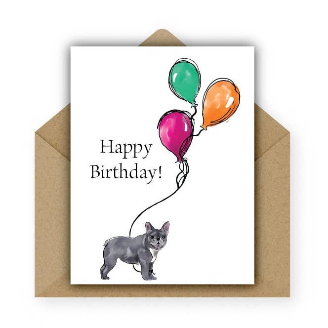 Gray Frenchie Birthday Card for wholesale by Dodeline Design
